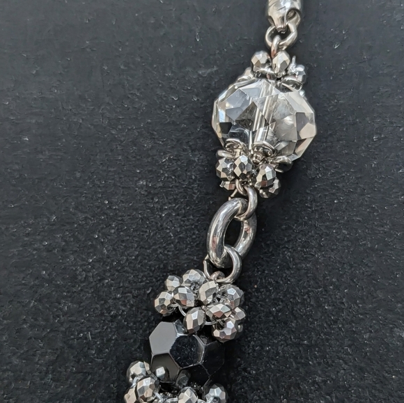 Elegant Silver Necklace With Cut Glass Black And Smoky Crystal Pendants - Picture 8 of 8